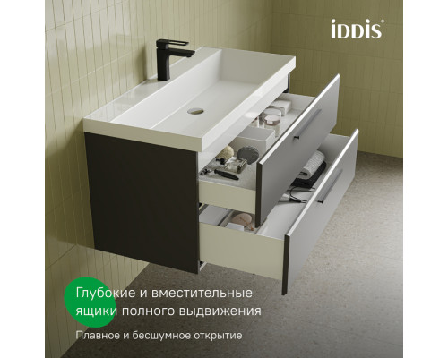Тумба с умывальником, подвесная, 100 см, серый, Слайд Икс (Slide X), IDDIS, SLX10G0i95K подходит умыв. 4511000i28