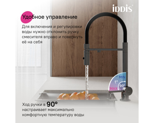 Смеситель для кухни с фильтром и гибким изливом, графит, Эйс (Ace), IDDIS, ACEGMFFi05
