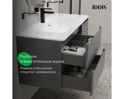 Тумба с умывальником, подвесная, 100 см, темно-серый, Эдифис (Edifice), IDDIS, EDI10D0i95K подходит умыв. 0101000i28