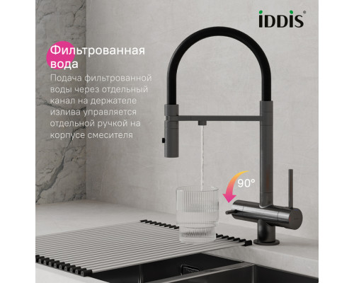 Смеситель для кухни с фильтром и гибким изливом, графит, Эйс (Ace), IDDIS, ACEGMFFi05