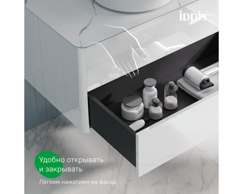 Тумба подвесная, с белой мраморной столешницей, 100 см, глянцевый белый, Эйгер (Aiger), IDDIS, AIG10SMi95K