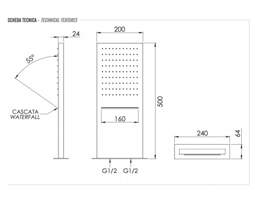 Верхний душ настенный 50x20 см Remer 350SSCAX