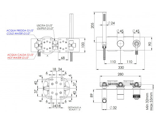 Смеситель для душа Remer Atelier AL97D2DO, золото глянцевое