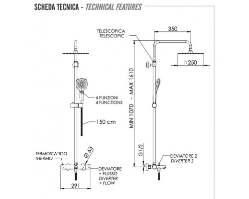 Душевая система термостатическая с изливом Remer EQ34A8CPUFS25G