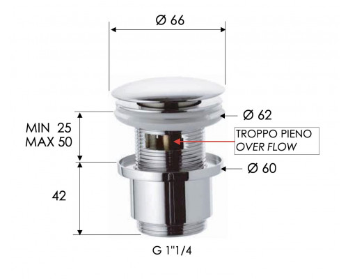 Донный клапан с переливом 1”1/4 Remer 905CC2114DO, золото глянцевое