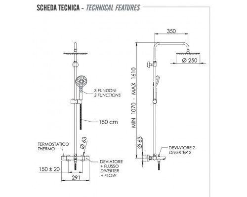 Душевая система термостатическая с изливом Remer EQ34A8MPUFM25G