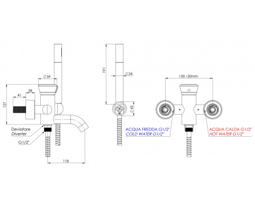 Смеситель для ванны Remer Element ET02BG, золото брашированное