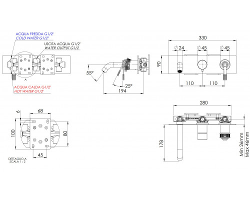 Смеситель для ванны Remer Atelier AL54D3DO, золото глянцевое