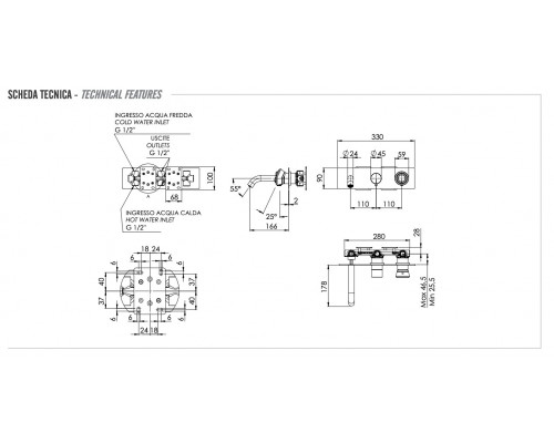 Смеситель для ванны Remer Element ET54D3RP, медь брашированная