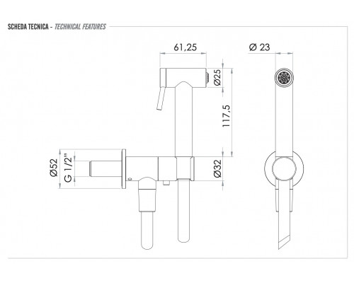 Гигиенический комплект с запорным вентилем Remer X Style INOX SS338M332ON, нержавеющая сталь