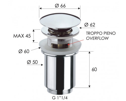 Донный клапан с переливом 1”1/4 Remer 905CC114BG, золото брашированное