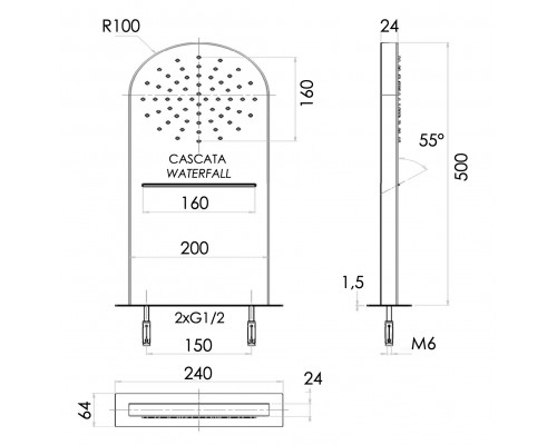 Верхний душ настенный 50x20 см Remer 350MMCAX