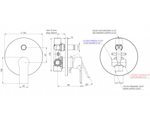 Смеситель для душа Mariani Kali B22173KL, золото брашированное