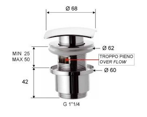 Донный клапан с переливом 1”1/4 Remer 905SCC2114