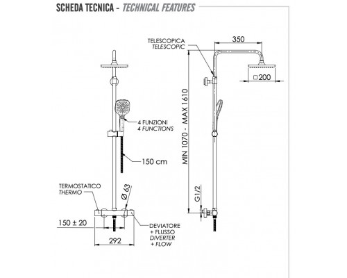 Душевая система термостатическая Remer EQ32A8CPSD20