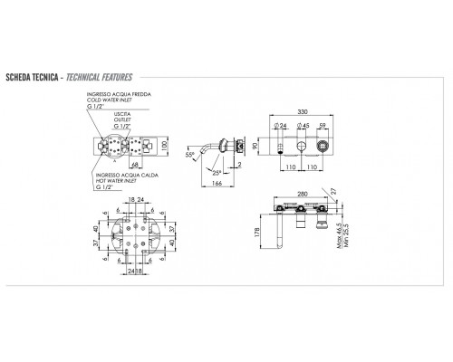Смеситель для ванны Remer Element ET54D2NO, черный матовый