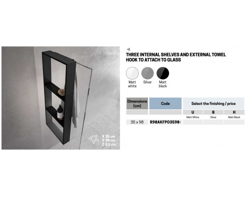 Полка тройная с крючком 35х90 см Novellini Frame R90AKFPO3590-B, цвет Silver