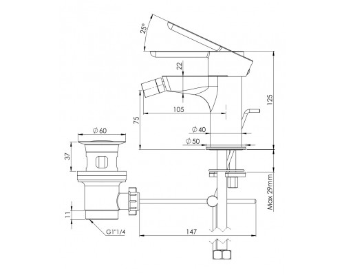 Смеситель для биде Mariani Winter A00493WN12