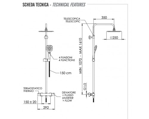 Душевая система термостатическая Remer EQ32A8CPUFD25G