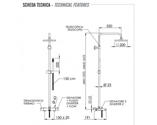Душевая система термостатическая с изливом Remer EQ34A7SDSD20