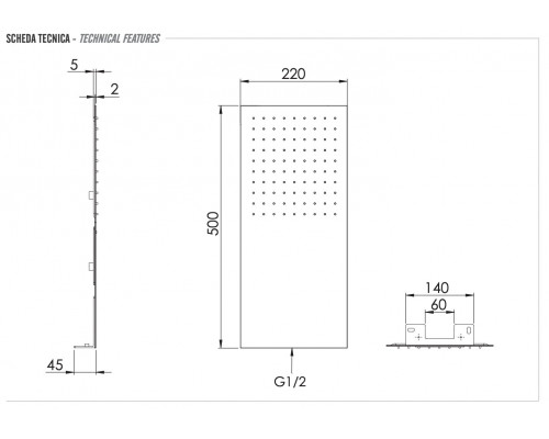 Верхний душ настенный 50x22 см Remer INOX SS350UFX