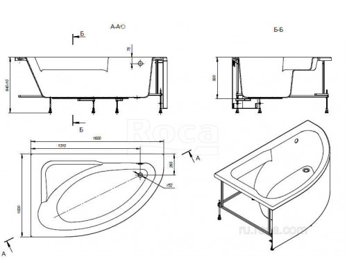 Акриловая ванна Roca Welna 160x100 асимметричная правая белая 248643000