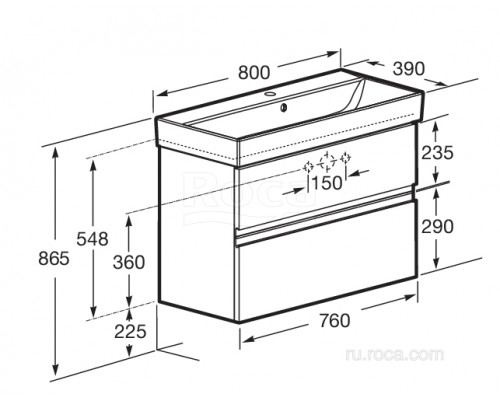 Тумба под раковину Roca Oleta 80 белый глянец, 2 ящика, A857640806