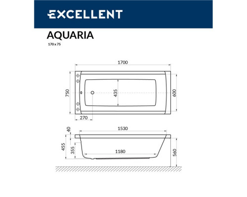 Ванна EXCELLENT Aquaria 170x75 "SOFT" (бронза)
