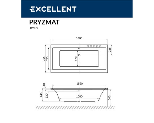 Ванна EXCELLENT Pryzmat 160x75 "LINE" (бронза)
