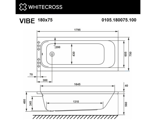 Ванна WHITECROSS Vibe 180x75 акрил
