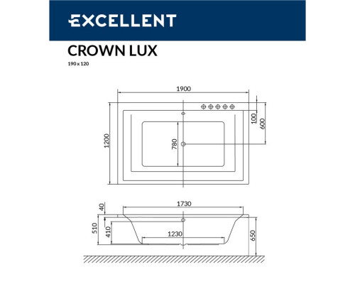 Ванна EXCELLENT Crown Lux 190x120 "SMART" (золото)