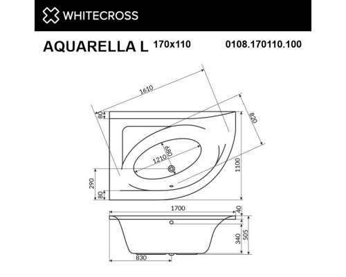 Ванна WHITECROSS Aquarella 170x110 (левая) "LINE" (бронза)