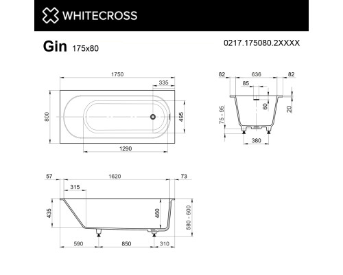 Ванна WHITECROSS Gin 175x80 (RAL мат) иск. камень