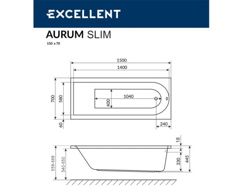 Ванна EXCELLENT Aurum Slim 150x70