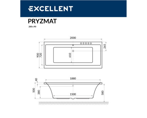 Ванна EXCELLENT Pryzmat 200x90 "SMART" (бронза)
