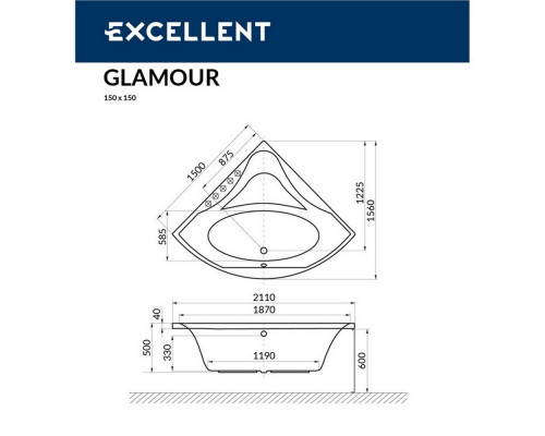 Ванна EXCELLENT Glamour 150x150 "LINE" (бронза)