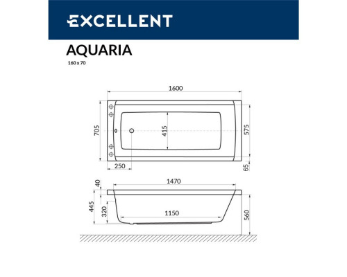 Ванна EXCELLENT Aquaria 160x70 "LINE NANO" (золото)