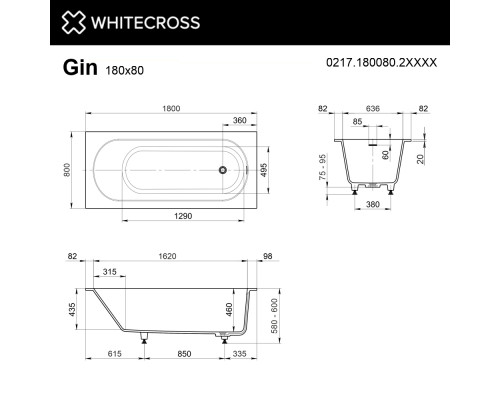 Ванна WHITECROSS Gin 180x80 (RAL мат) иск. камень