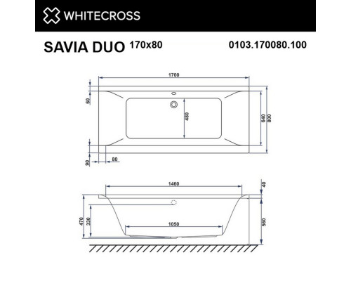 Ванна WHITECROSS Savia Duo 170x80 "SMART" (золото)