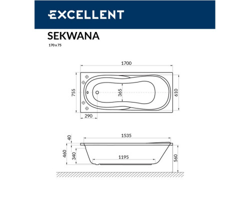 Ванна EXCELLENT Sekwana 170x75 "NANO" (хром)