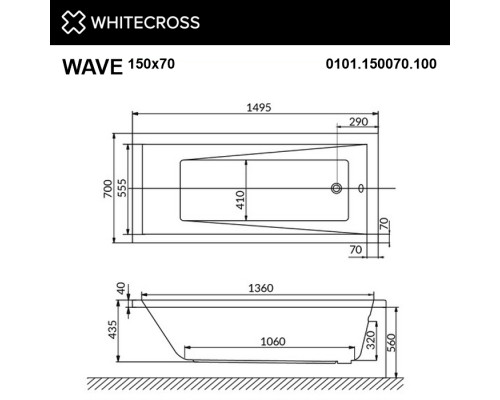 Ванна WHITECROSS Wave 150x70 "RELAX" (бронза)