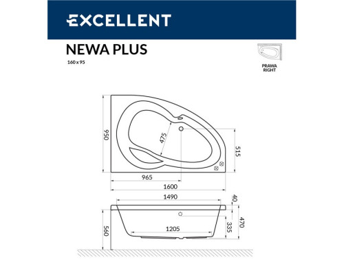 Ванна EXCELLENT Newa 160x95 (правая) "ULTRA" (золото)