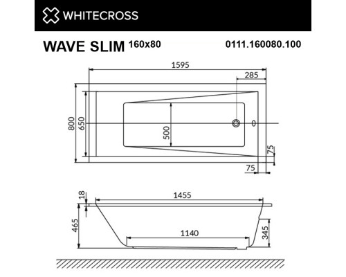 Ванна WHITECROSS Wave Slim 160x80 "ULTRA NANO" (хром)
