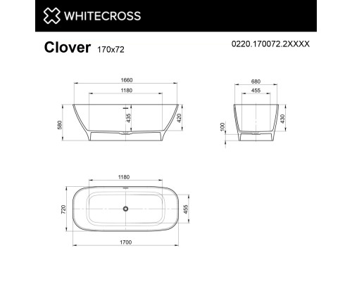 Ванна WHITECROSS Clover 170x72 (RAL мат) иск. камень