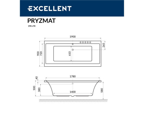 Ванна EXCELLENT Pryzmat 190x90 "ULTRA" (бронза)