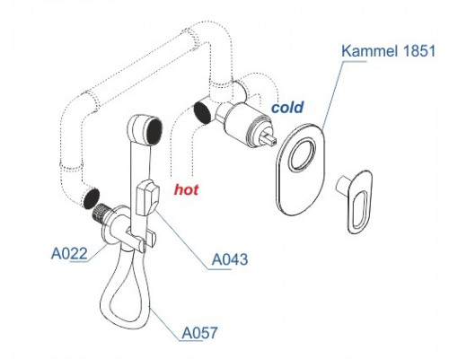 A111857 Встраиваемый комплект для биде со шлангом 120 см WasserKRAFT