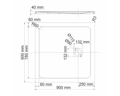 Rhin 44T03 Душевой поддон WasserKRAFT 90x4x90