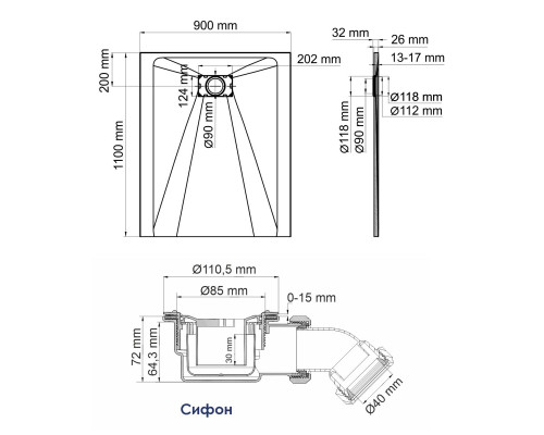 Elbe 74T15 Душевой поддон WasserKRAFT 110x2,6x90