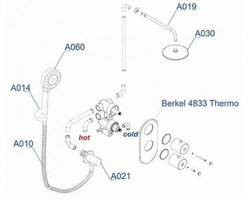A16030 Thermo Встраиваемый комлплект для душа с верхней душевой насадкой и лейкой WasserKRAFT