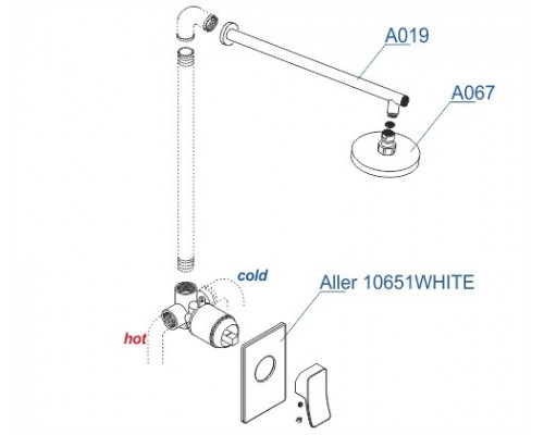 A12667WHITE Встраиваемый комплект для душа с верхней душевой насадкой WasserKRAFT